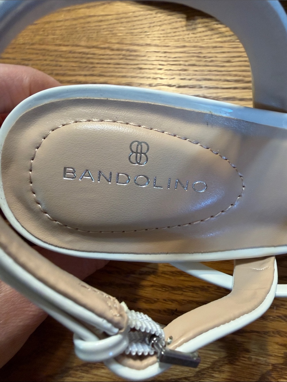 Bandolino Ivory color Patent Strappy Square-Toe Block Heel Sandal. Size 9 - Picture 7 of 8